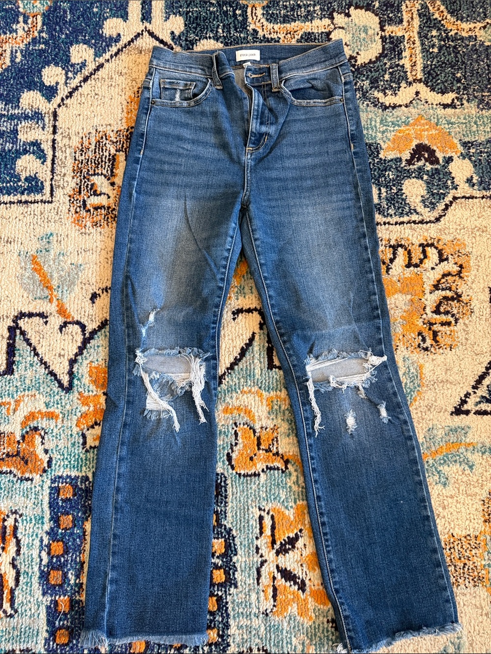 Sneak Peek Distressed Blue Straight Leg Jeans